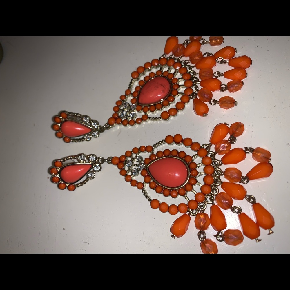 Pink and orange dangly earrings